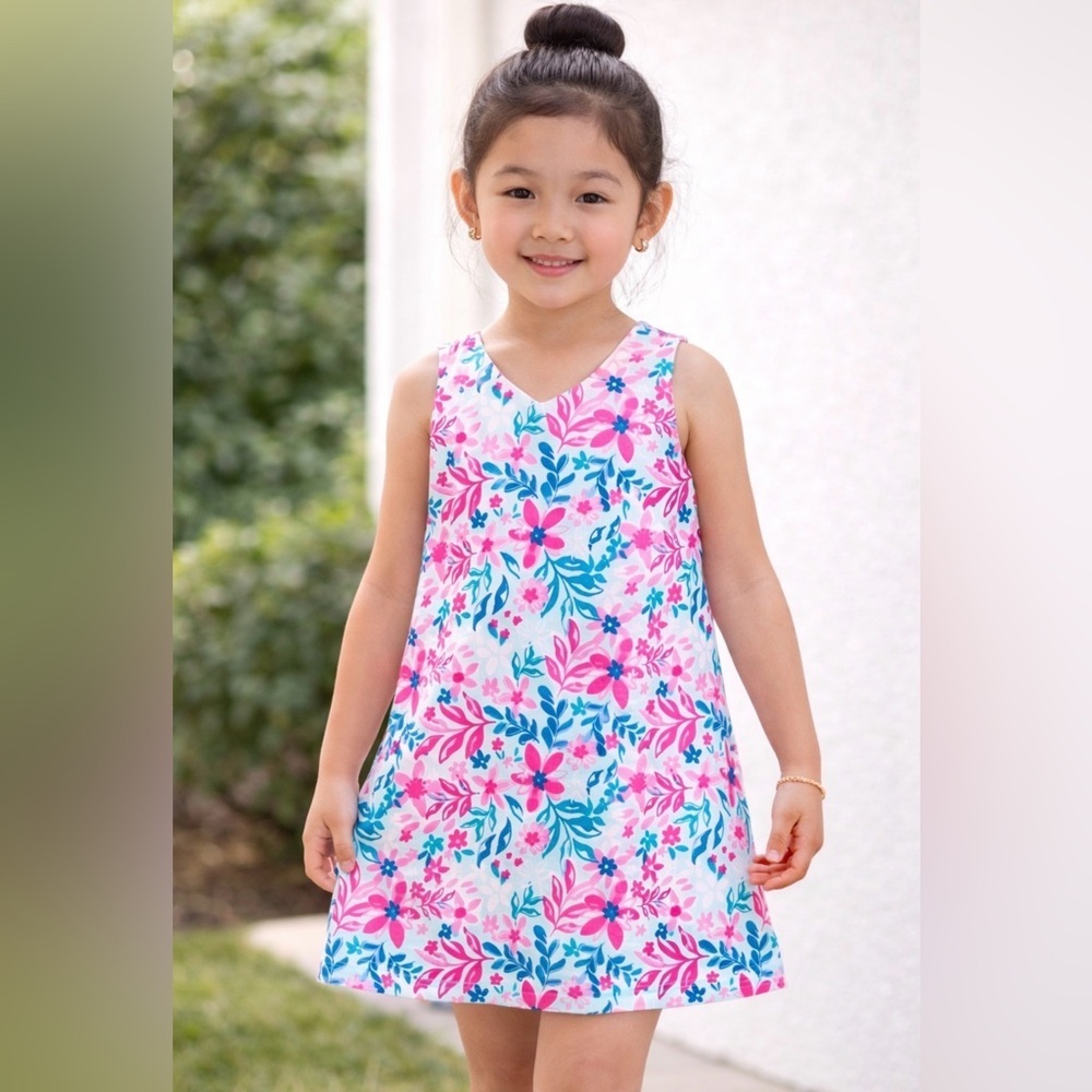 NEW! Tommy Bahama Tropical Floral Shift Dress Cotton  Pink Blue SZ 4T